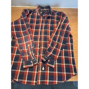 Ralph Lauren Button-Down Shirt Mens L  LS Orange and blue Plaid 100% Cotton